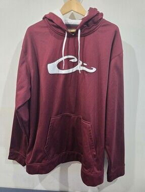 Drake Waterfowl Men’s 2XL Burgundy Logo Pullover Hoodie Fleece Lined